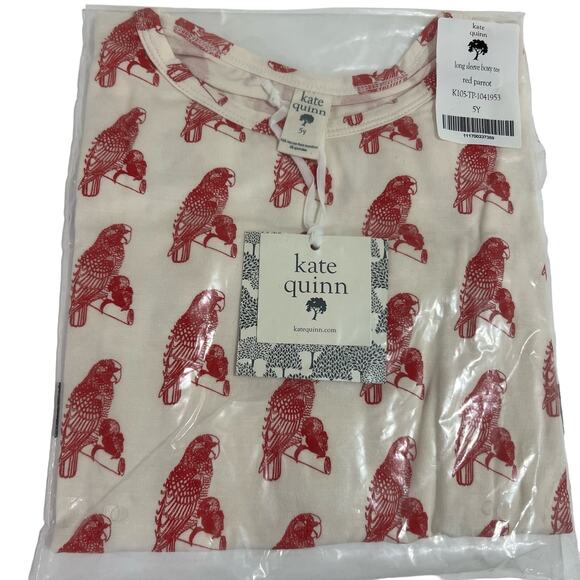 Kate Quinn Long Sleeve Boxy Tee Shirt Red Parrot Size 5Y New Bamboo - Picture 3 of 5